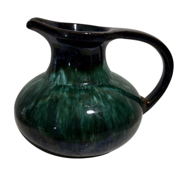 Blue Mountain Pottery Glazed Ceramic Pitcher Green & Black BMP Canada 4" Tall - Picture 1 of 7